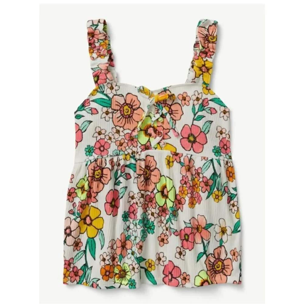 Justice Girl's Ruffle Strap Flowy, Knit Lace Up Babydoll & Bandana Top 16 XLP